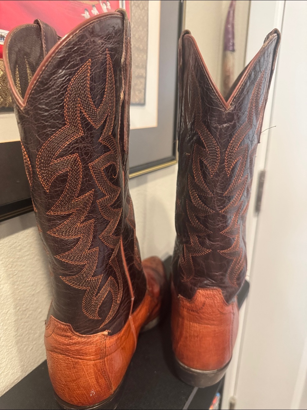 TONY LAMATwo-Tone Brown Leather w/ OSTRICH VAMP Western  Boots-11D - Picture 3 of 6